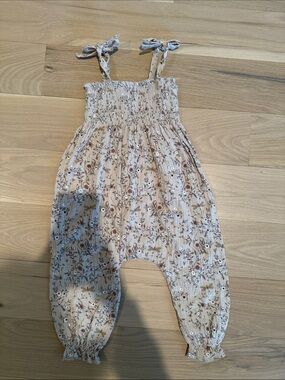 Rylee + Cru Girls Floral Beige Tie-Shoulder Jumpsuit